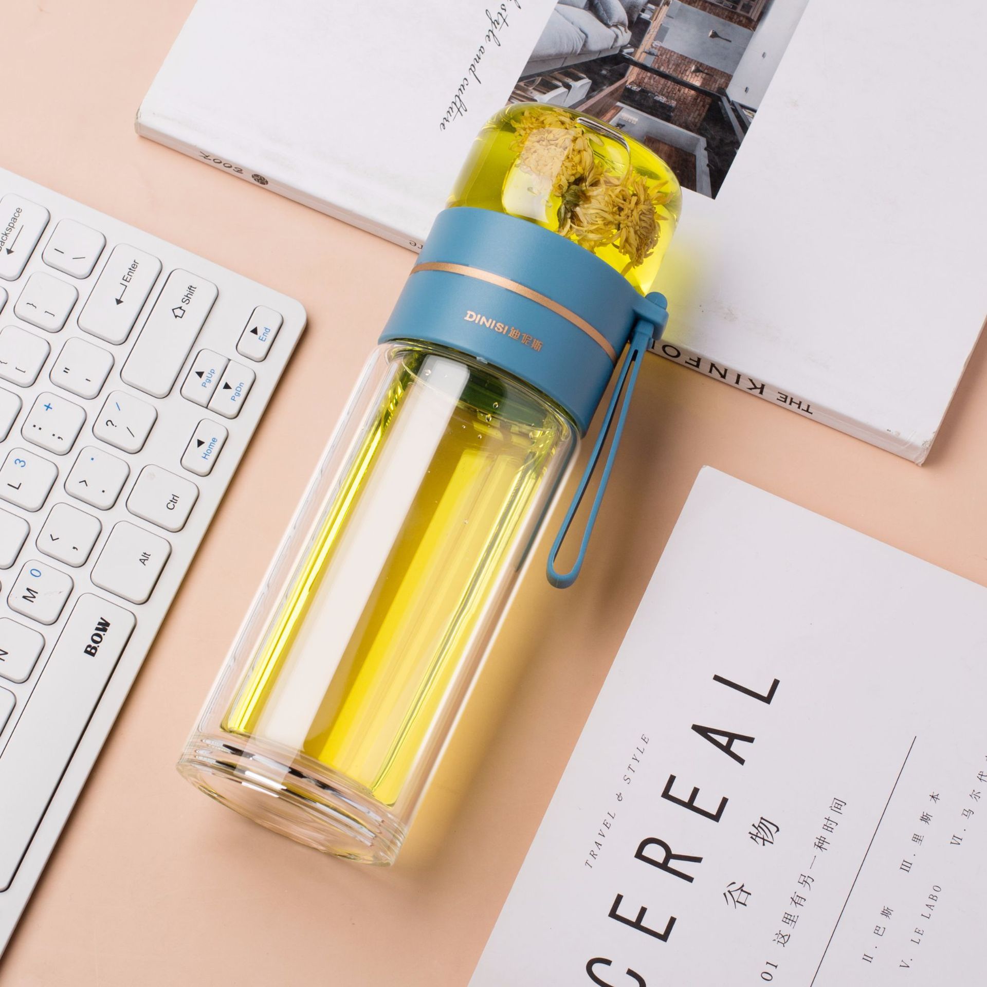 Glass Water Bottle With Tea Infuser Filter Tea Separation Double Wall Glass Bottle Leakproof Water Bottle